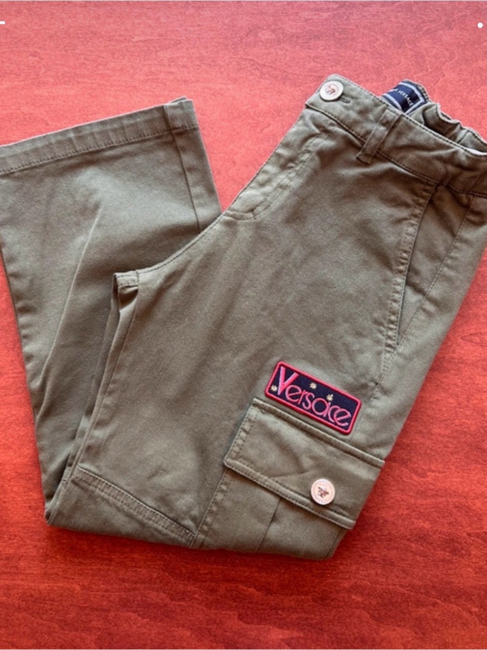 BOYS VERSACE GREEN CARGO TROUSERS (SZ 8)